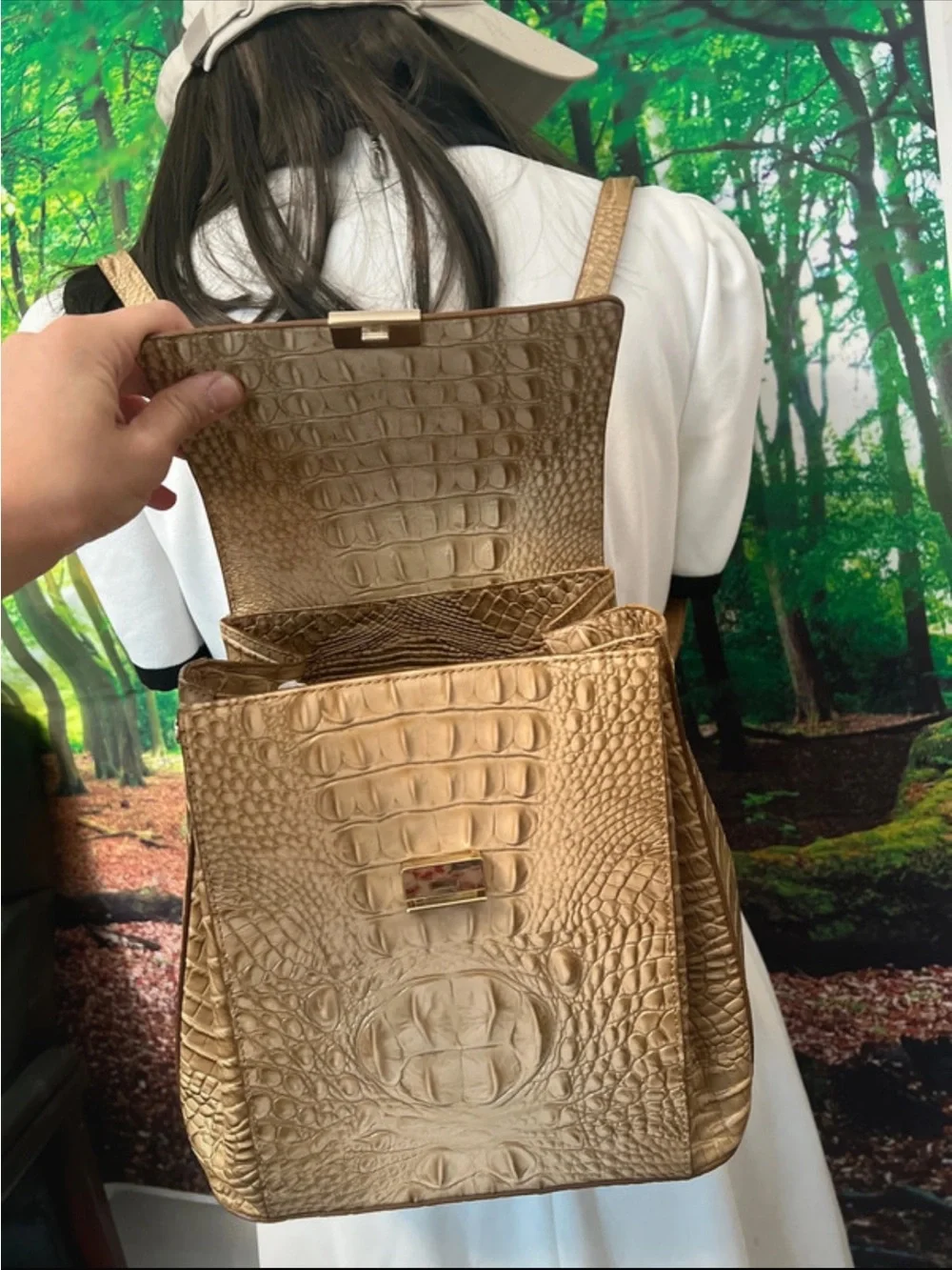 Brahmin Metallic Gold Croc-Embossed Backpack